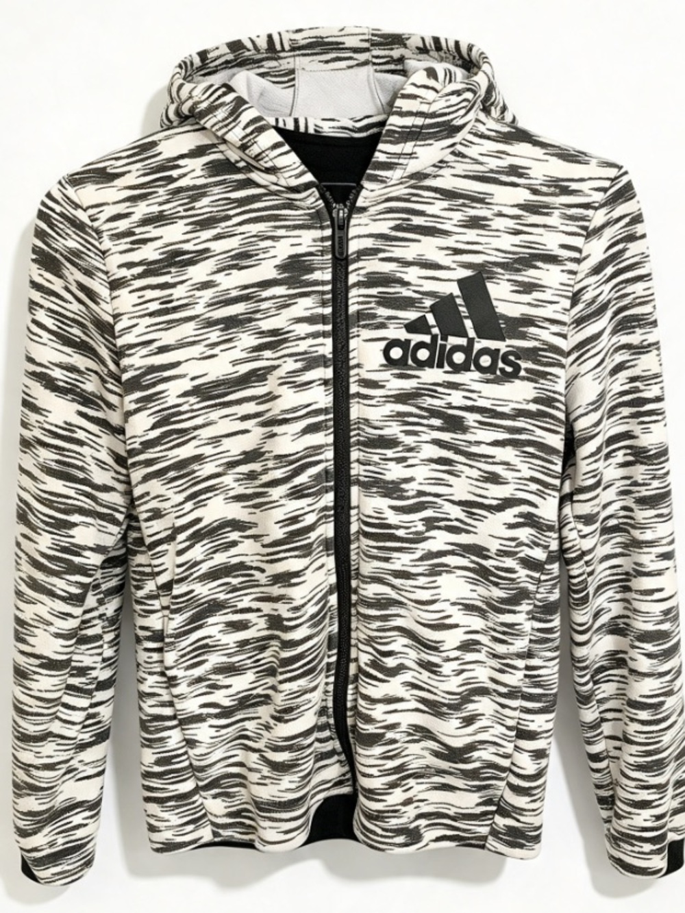 Adidas Kids Space Dye Full Zip Hoodie Sport Essentials Grey White 11-12 Years